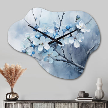 Apple Blossom Monochromatic Elegance VII - Asymmetric Metal Wall Clock